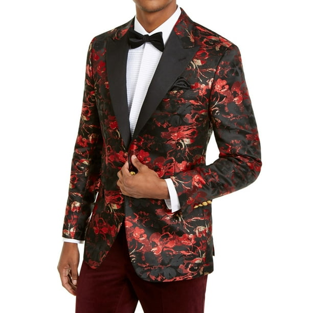 Tallia Mens Suit Seperate Red Black Size 50 R Blazer Sequined Satin $350 046